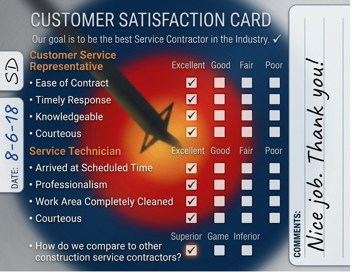 Customer satisfaction card - excellent across the board