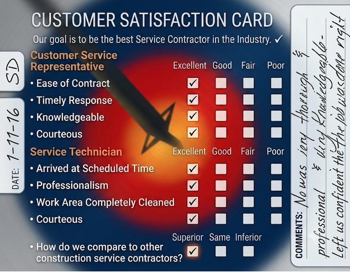 Customer satisfaction card - thorough and knowledgeable
