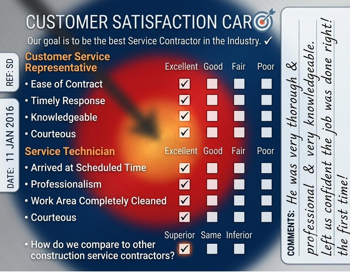 Customer satisfaction card - nice job, thank you